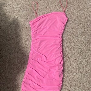 Pink Ruched Spaghetti Strap Dress-Princess Polly